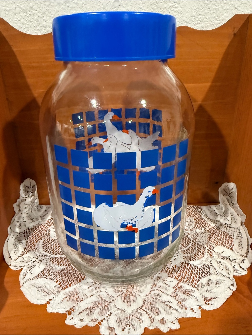 Blue-Lid Goose Glass Storage Jar - Home Kitchen Food Storage
